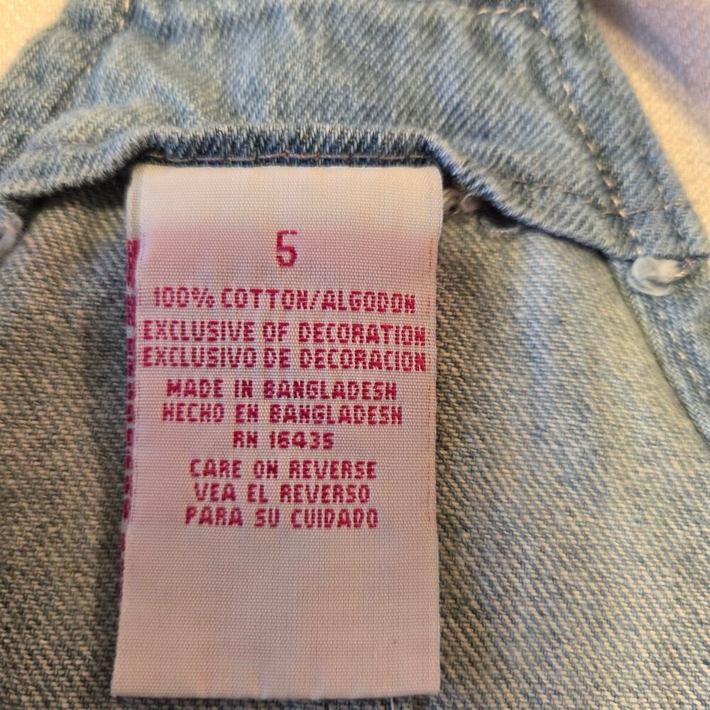 Sz 5  No Label Kitty Cat Bow Pocket Denim Shortalls - Picture 5 of 6